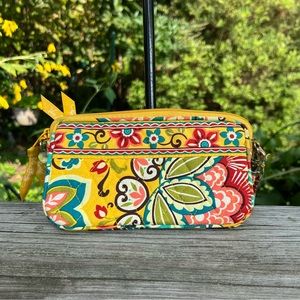 Vera Bradley Yellow Print Floral Wristlet/ Wallet Preowned Top Zip